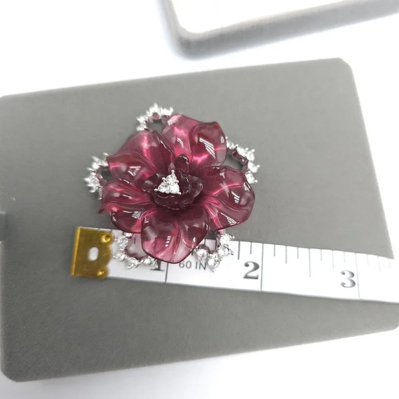 Nolan Miller Glamour Collection Pink French Chateau Flower Brooch Rhinestones - Picture 4 of 5